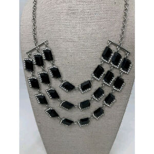 Ann Taylor Black Faceted Stone Rhinestone Bib Necklace | NWOT | 16"